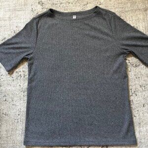 🧡3/15 Uniqlo Ribbed Crew Neck Half Sleeve T-Shirt Women's L